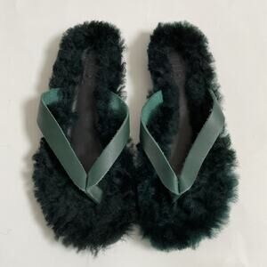 Tibi Bryan Shearling Green Flip Flops Sz 36